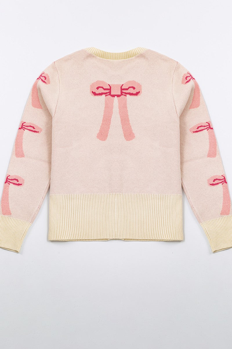Cropped knit bow cardigan with pockets