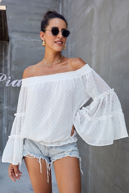 Swiss Dot Off The Shoulder Top