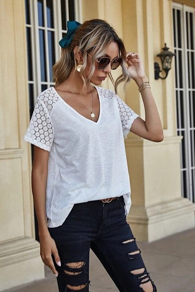 V neck top with lace detailing