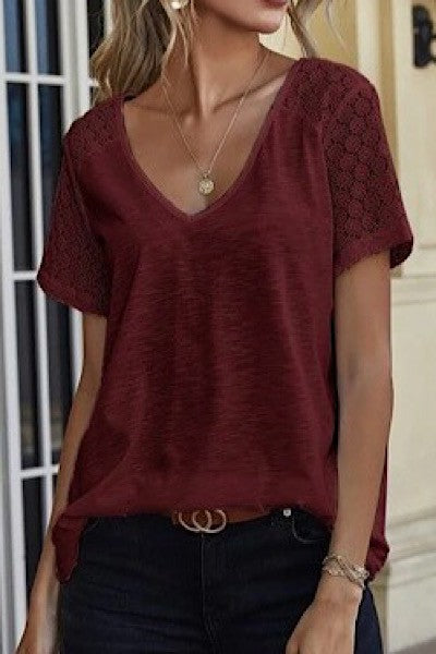 V neck top with lace detailing