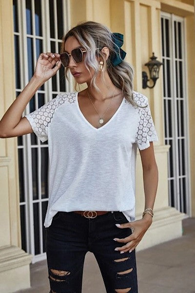 V neck top with lace detailing