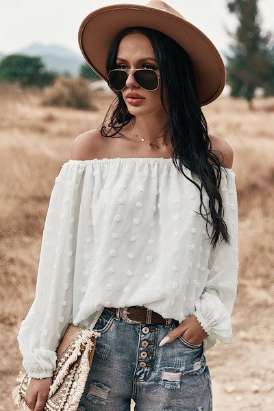 Off shoulder dotted top