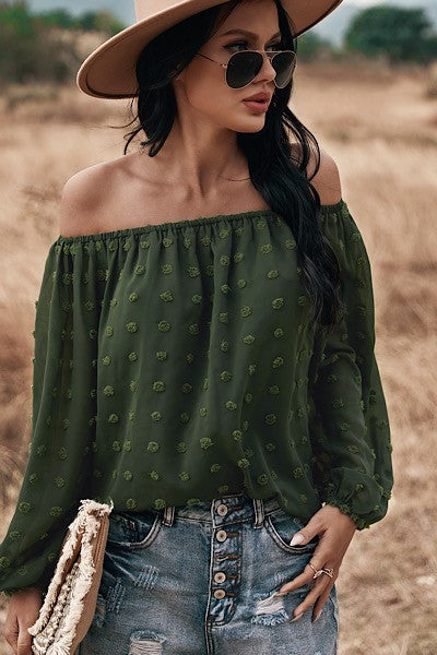 Off shoulder dotted top