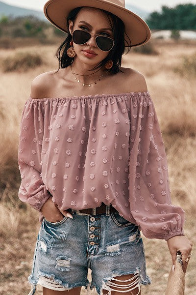 Off shoulder dotted top