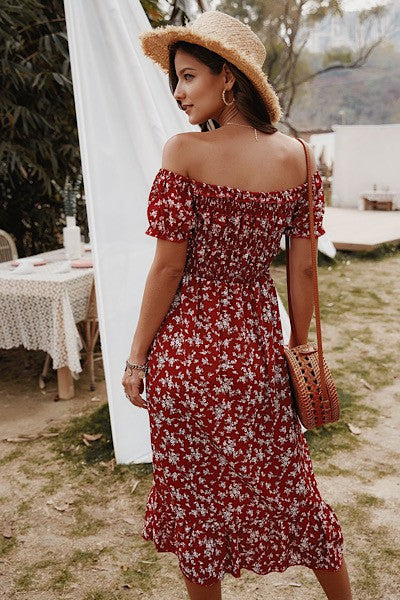 Off shoulder midi floral dress