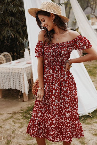 Off shoulder midi floral dress