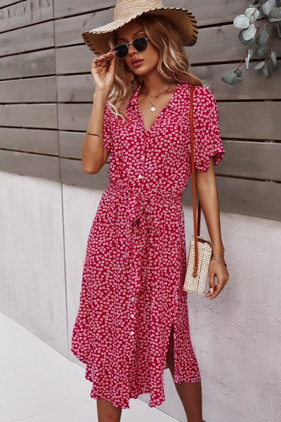 Buttoned floral Print Dress