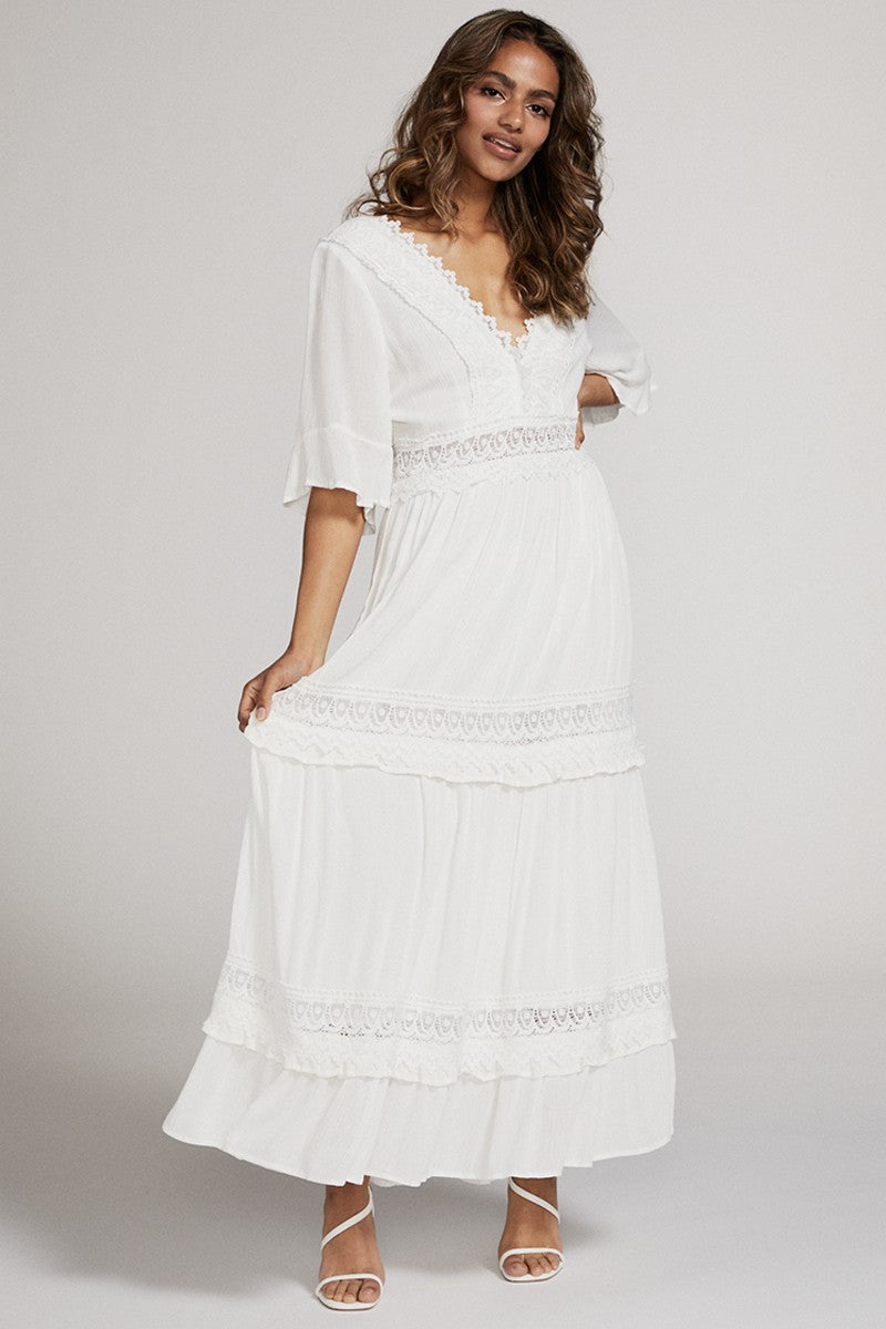 V-neck maxi dress with lace detailing