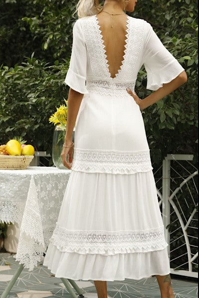 V-neck maxi dress with lace detailing