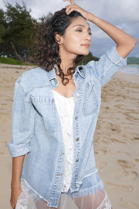Raw hem denim jacket