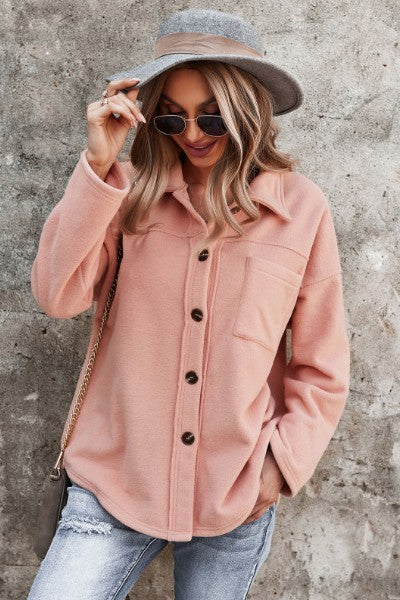 Soft button front jacket with pocket