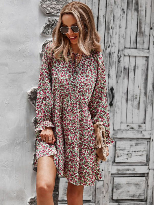 Long sleeve floral printed dress