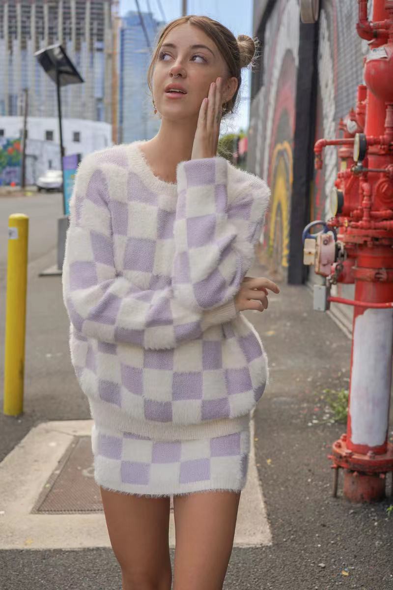 Fuzzy checkered skirt