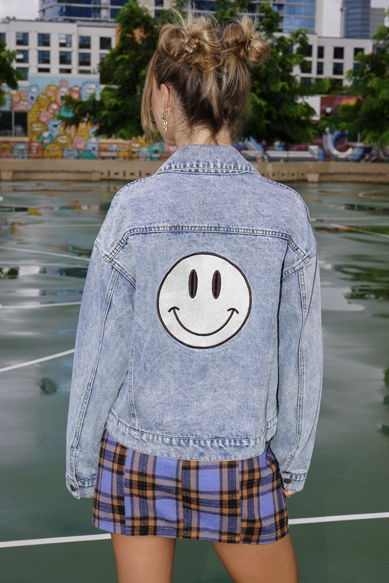 Smile embroidered denim jacket