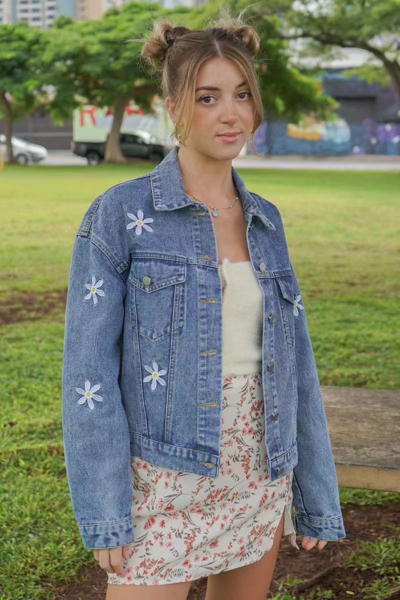 Peace embroidered denim jacket