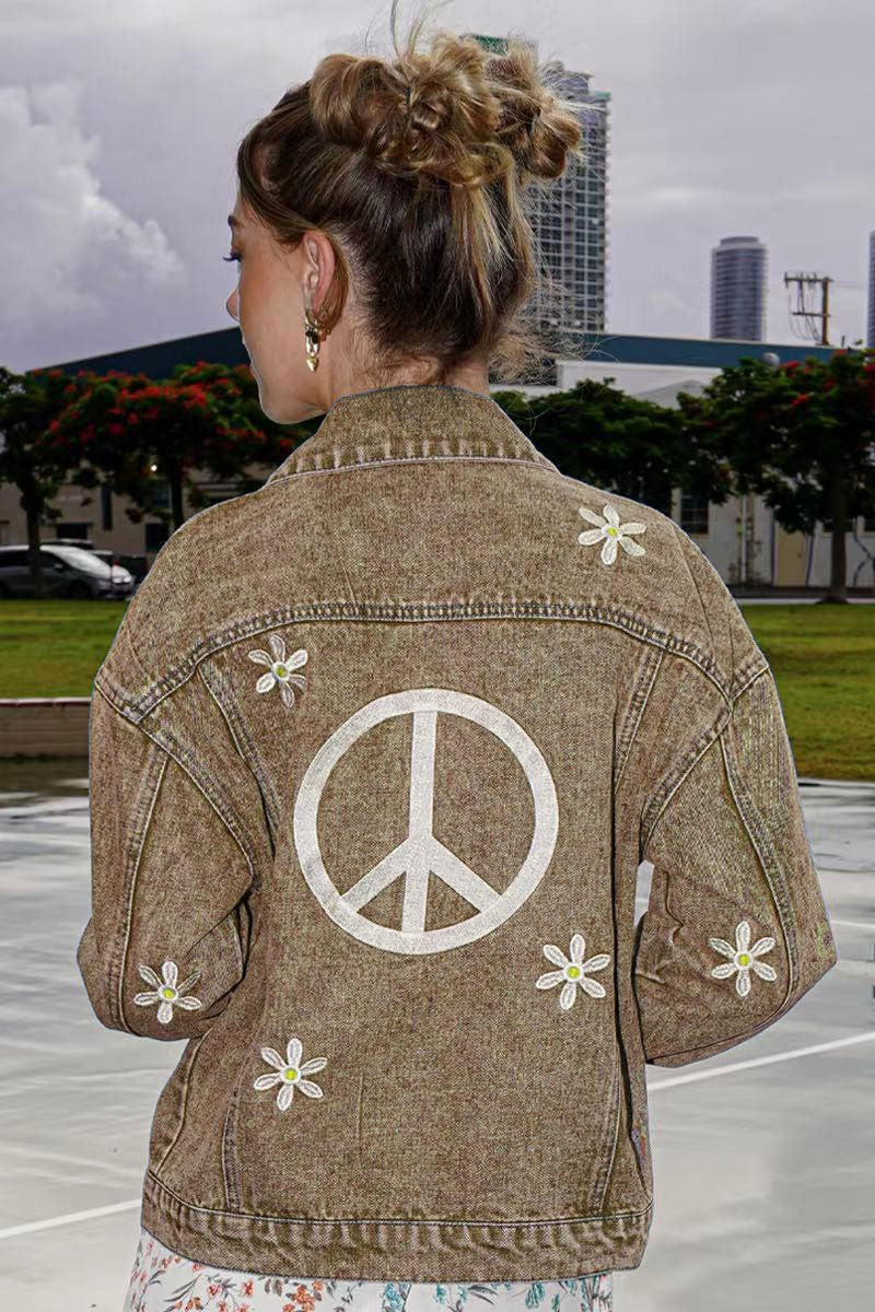 Peace embroidered denim jacket