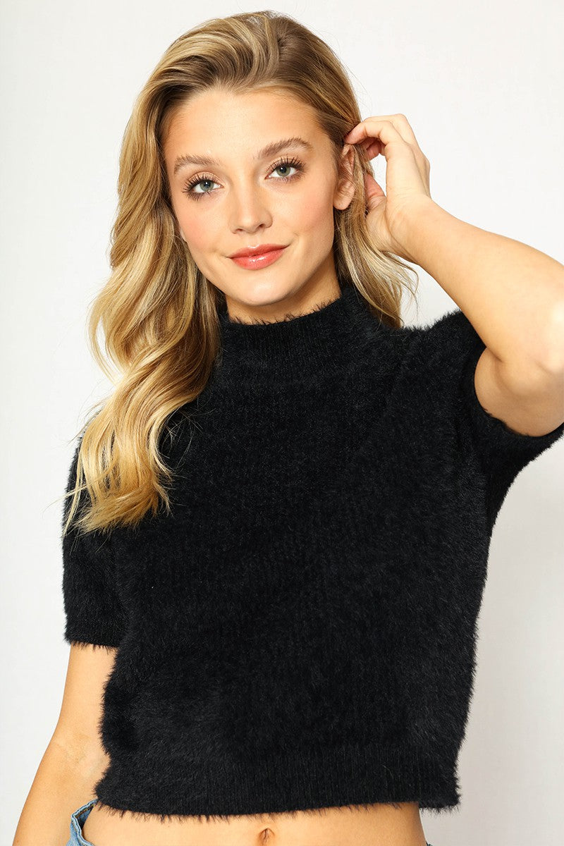 Fuzzy mock collar top