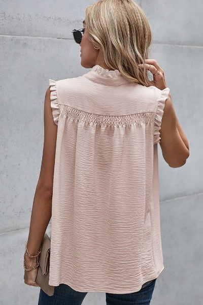 Ruffle Neck Sleeveless Top