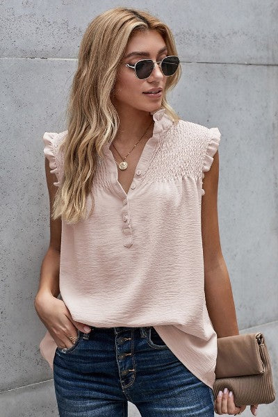 Ruffle Neck Sleeveless Top