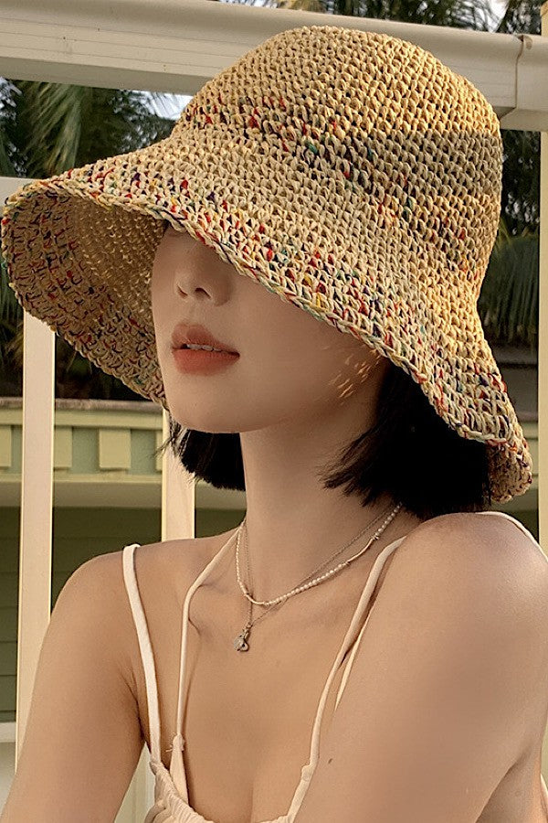 Multicolor straw bucket hat