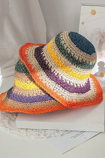 Multicolor straw bucket hat