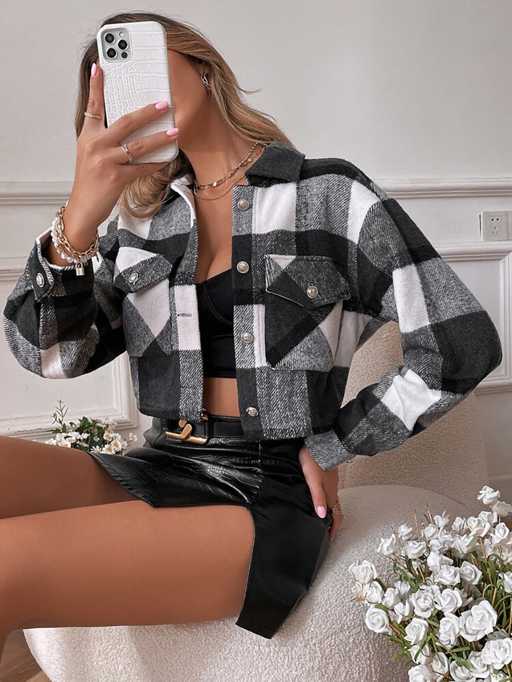 Cropped plaid jacket