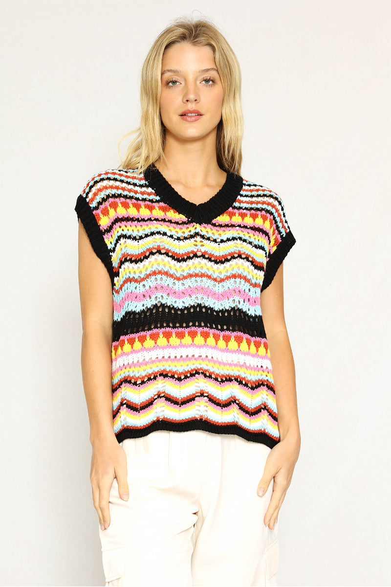 Multicolored crochet knit vest