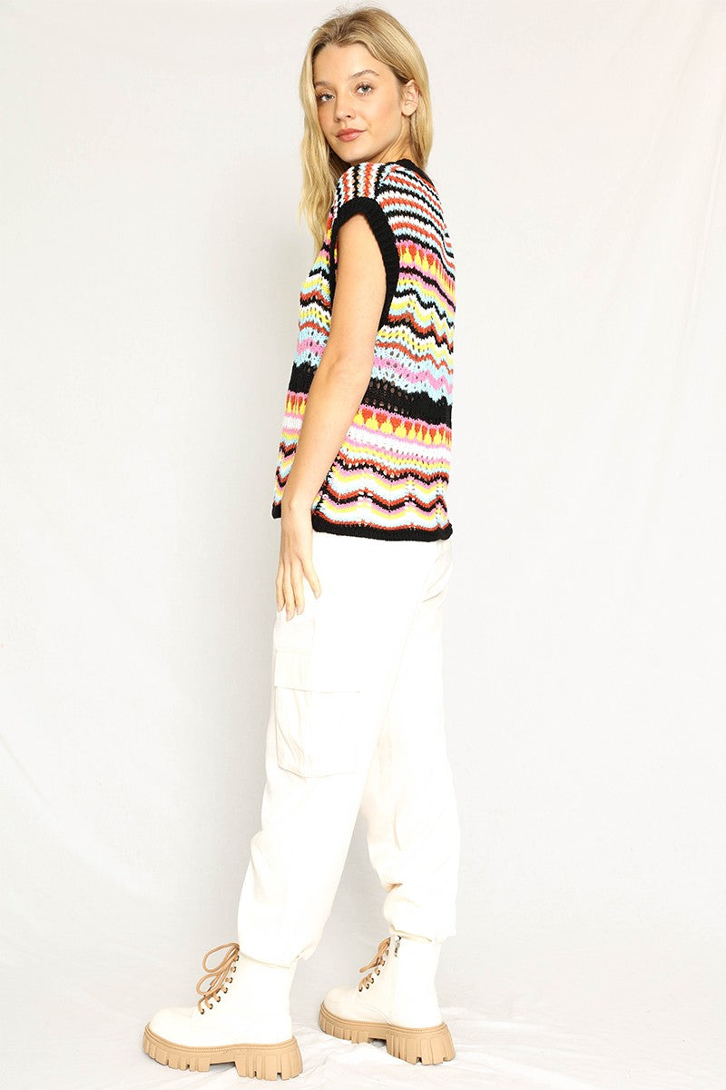 Multicolored crochet knit vest