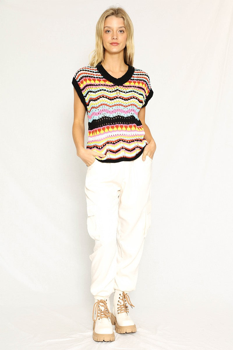 Multicolored crochet knit vest