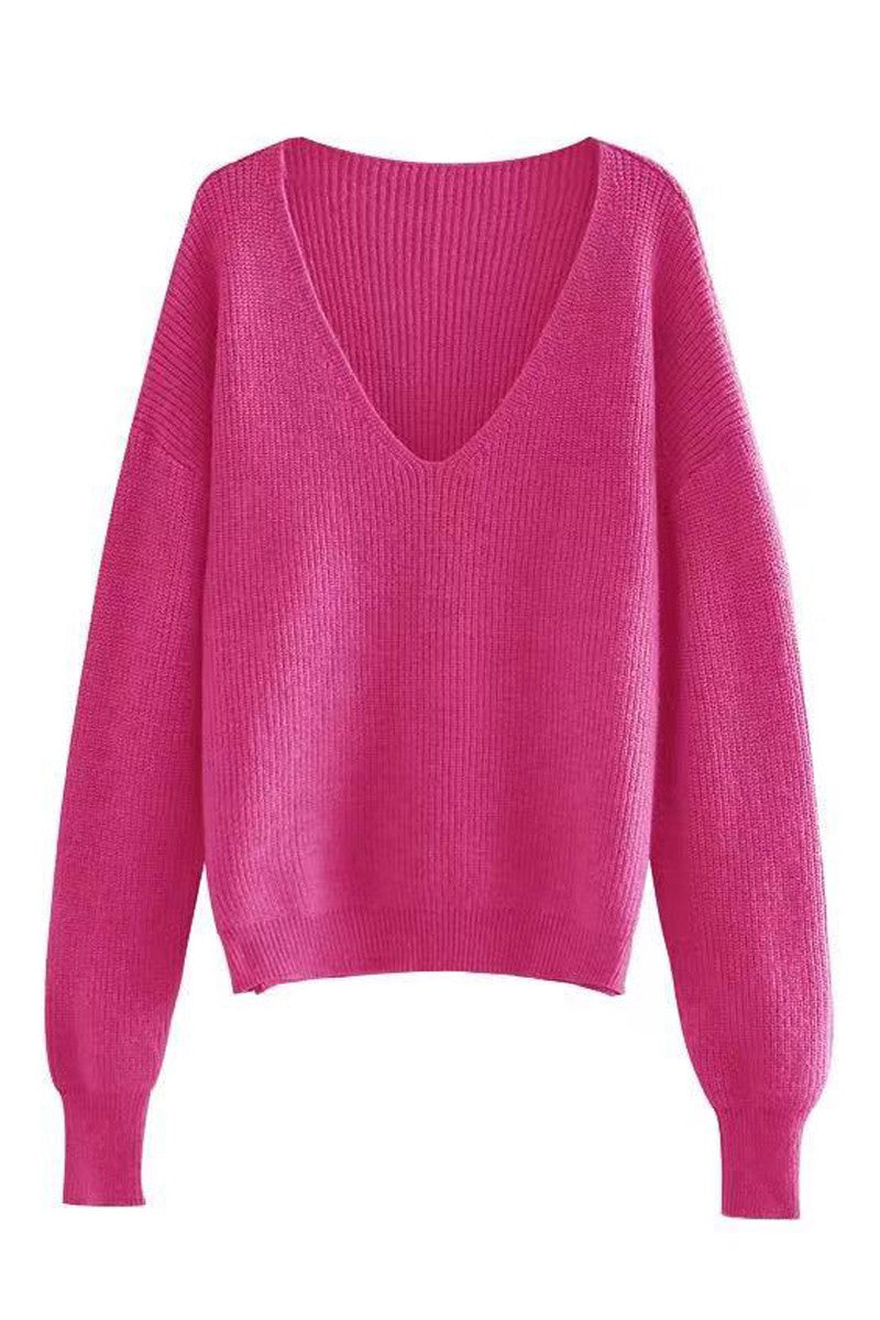 Ribbed v neck sweater