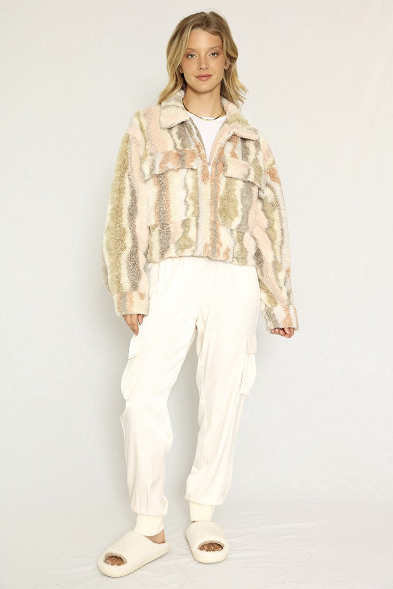 Marble printed sherpa jacket