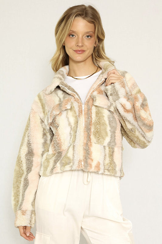 Marble printed sherpa jacket