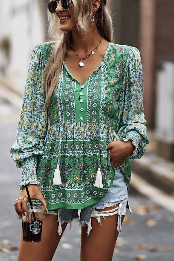 Printed long sleeve blouse