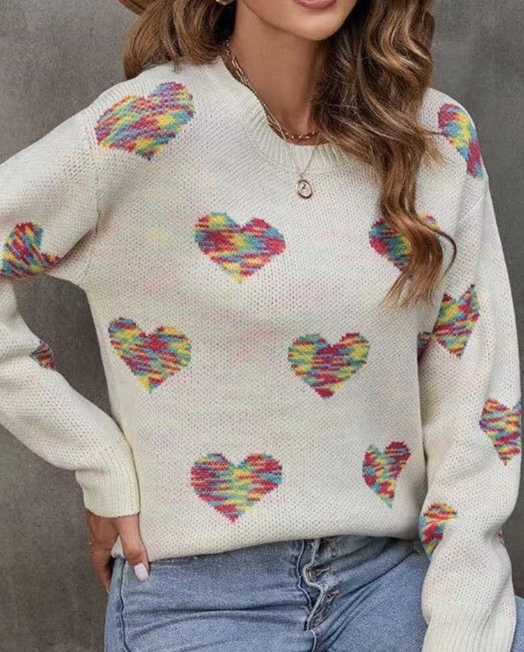 Multicolored heart sweater