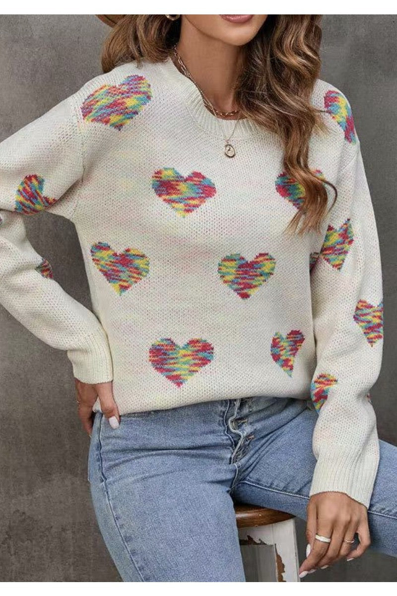 Multicolored heart sweater