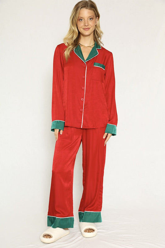 Textured Satin Holiday Pajama Set