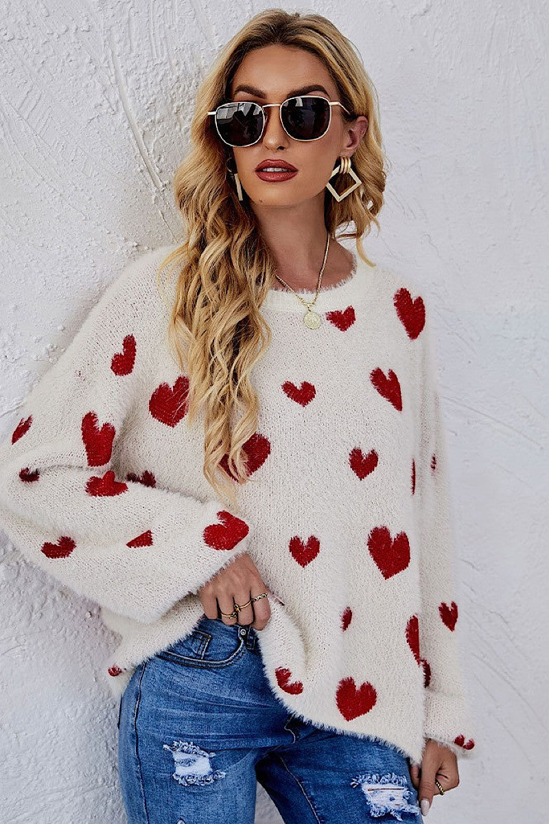 Fuzzy all over heart sweater