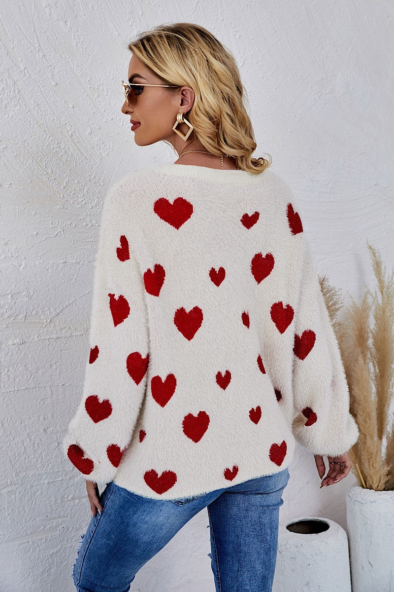 Fuzzy all over heart sweater