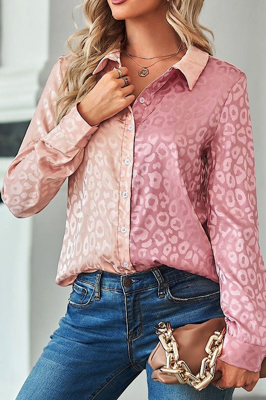 Satin leopard print button down shirt