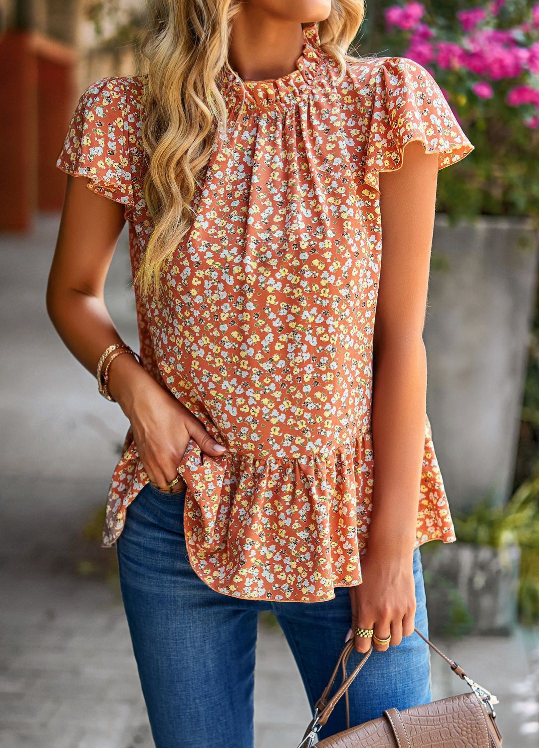 Floral ruffle blouse