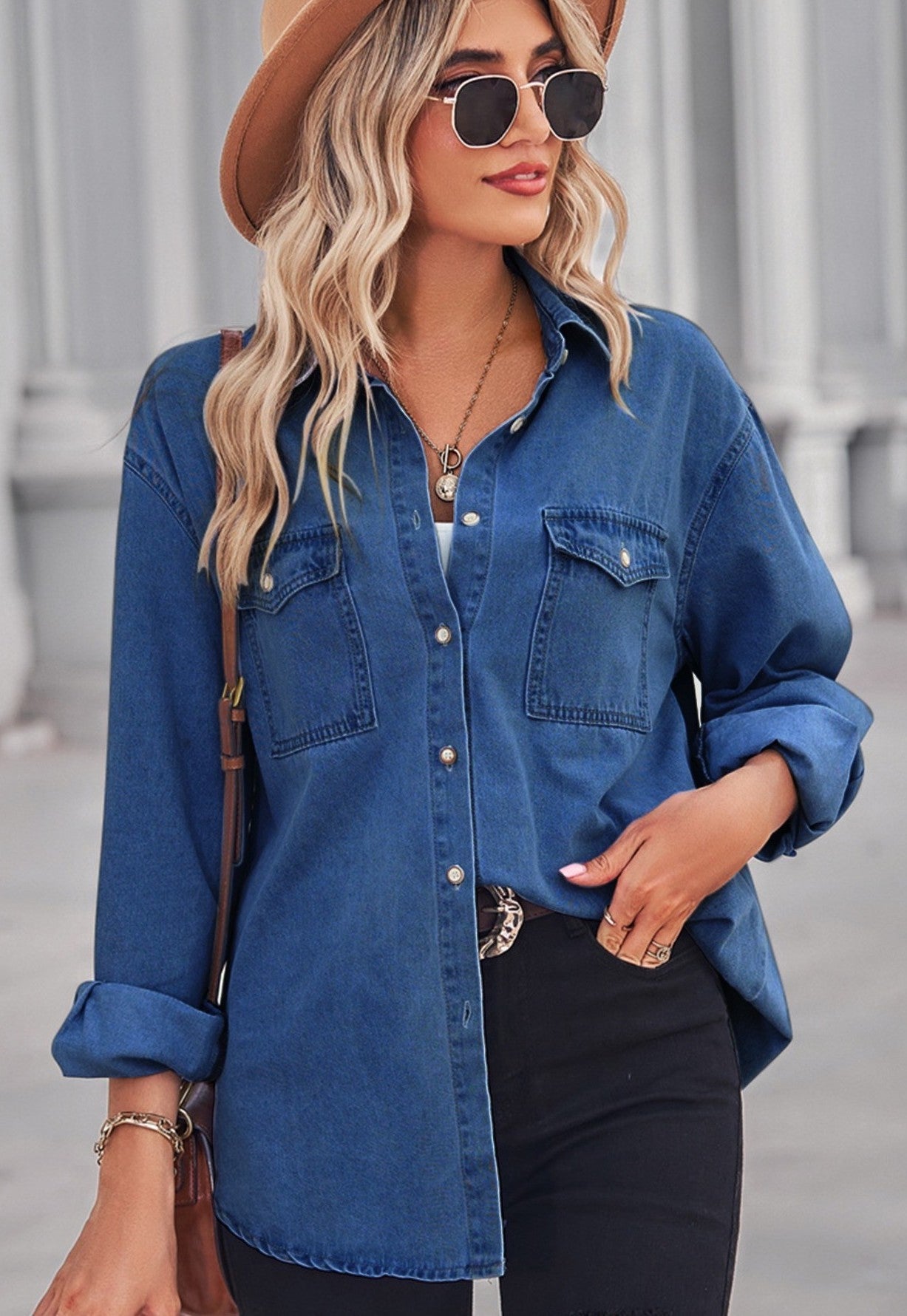 Denim long sleeve top