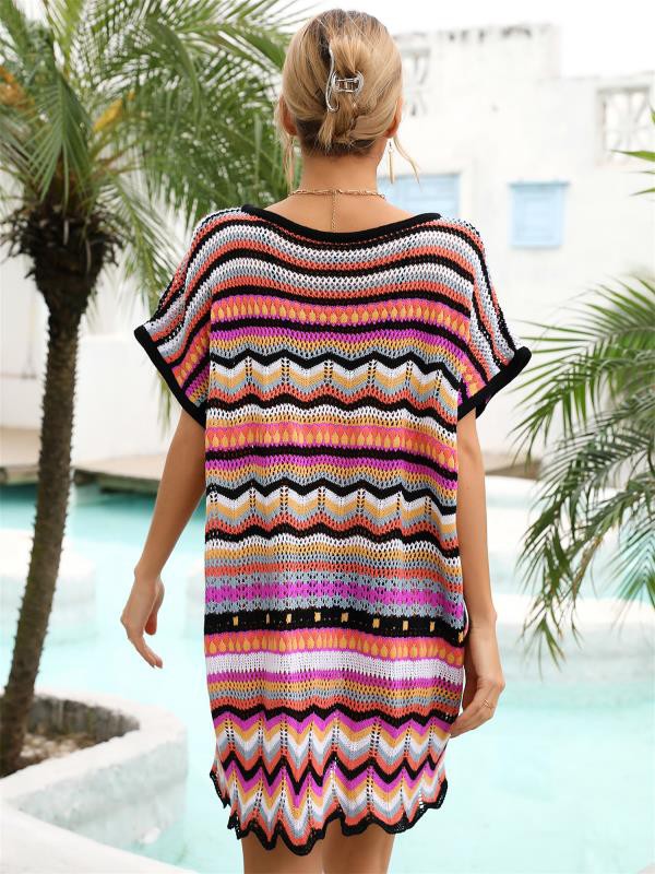 Knit striped cover up dress