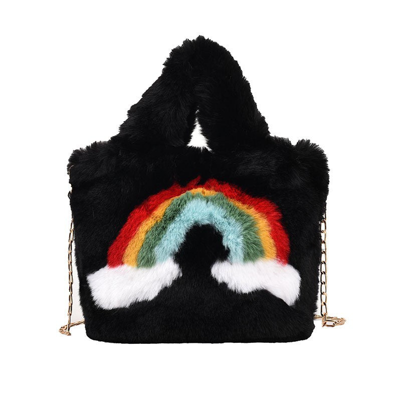 Fuzzy rainbow handbag