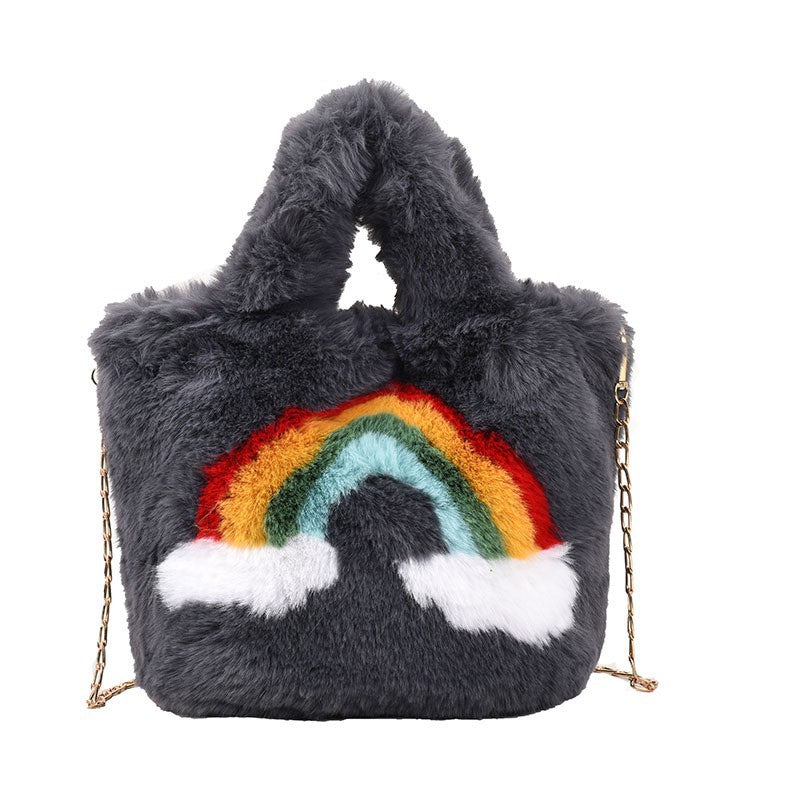 Fuzzy rainbow handbag