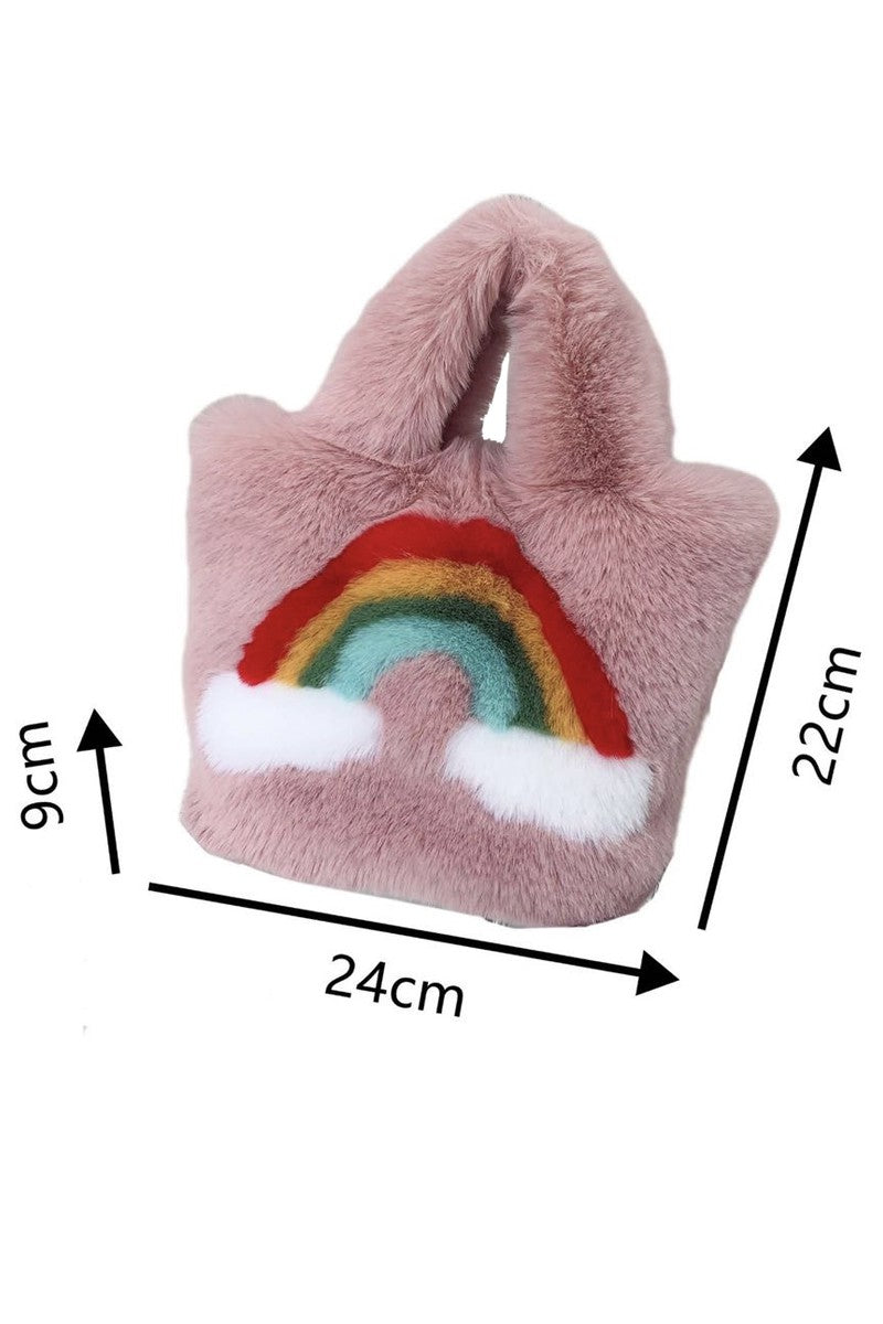 Fuzzy rainbow handbag