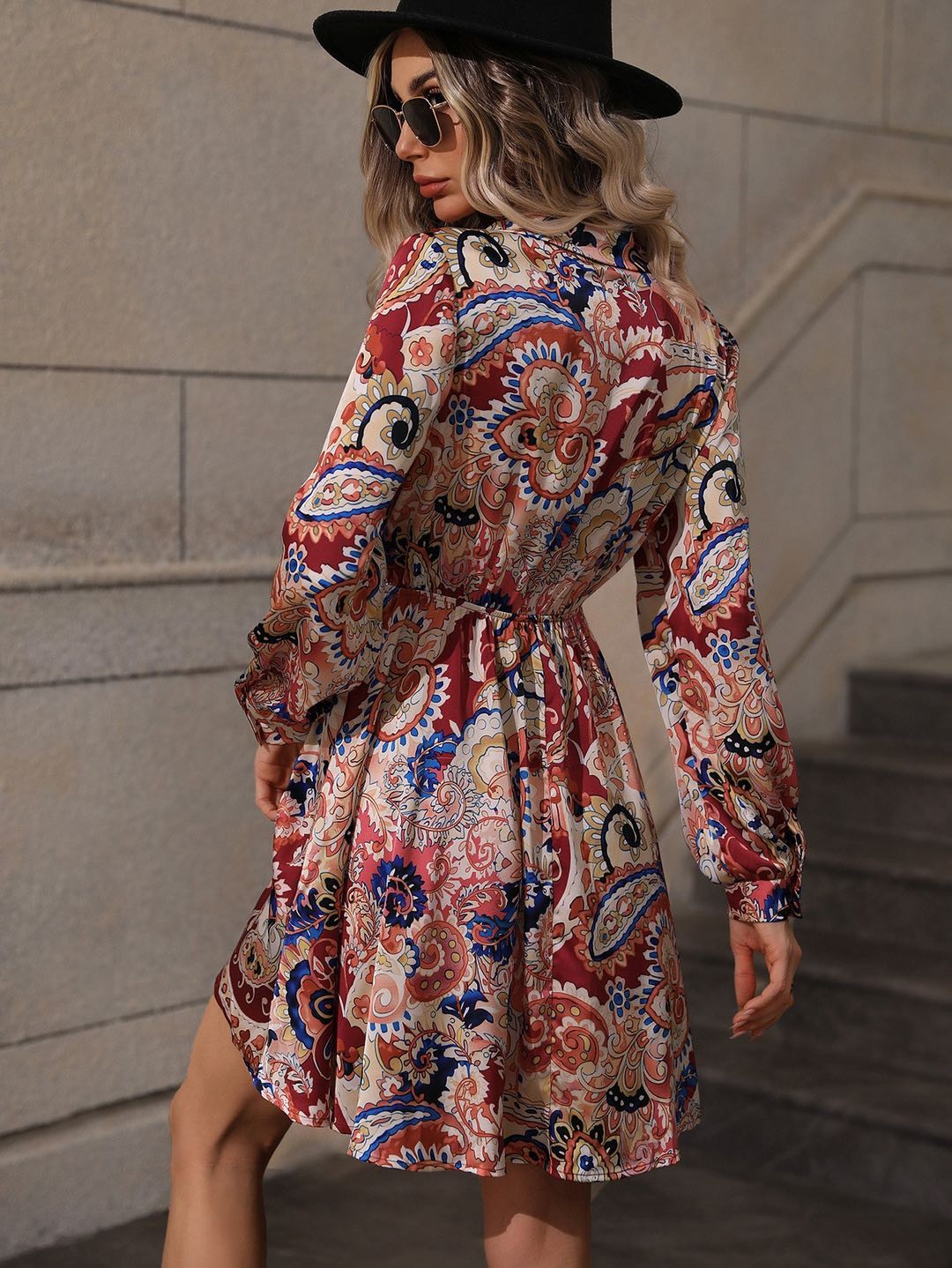 Printed long sleeve dress