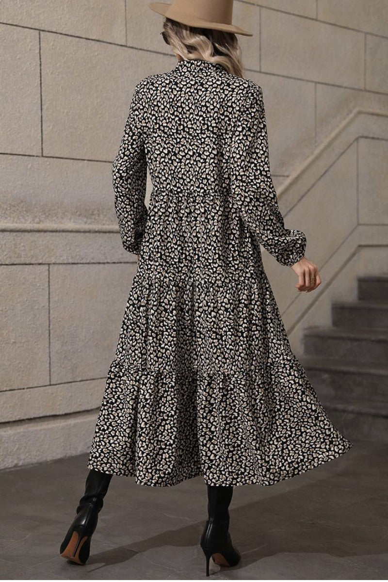 Long sleeve leopard printed dress