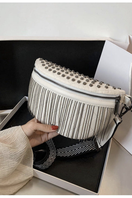 Fringe studded crossbody bag