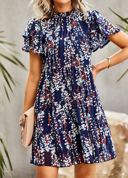 Floral mock neck dress