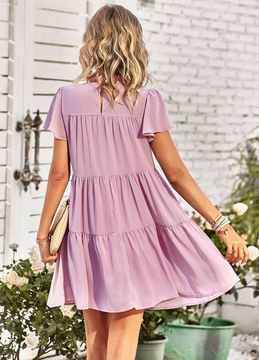 Smocked tiered mini dress